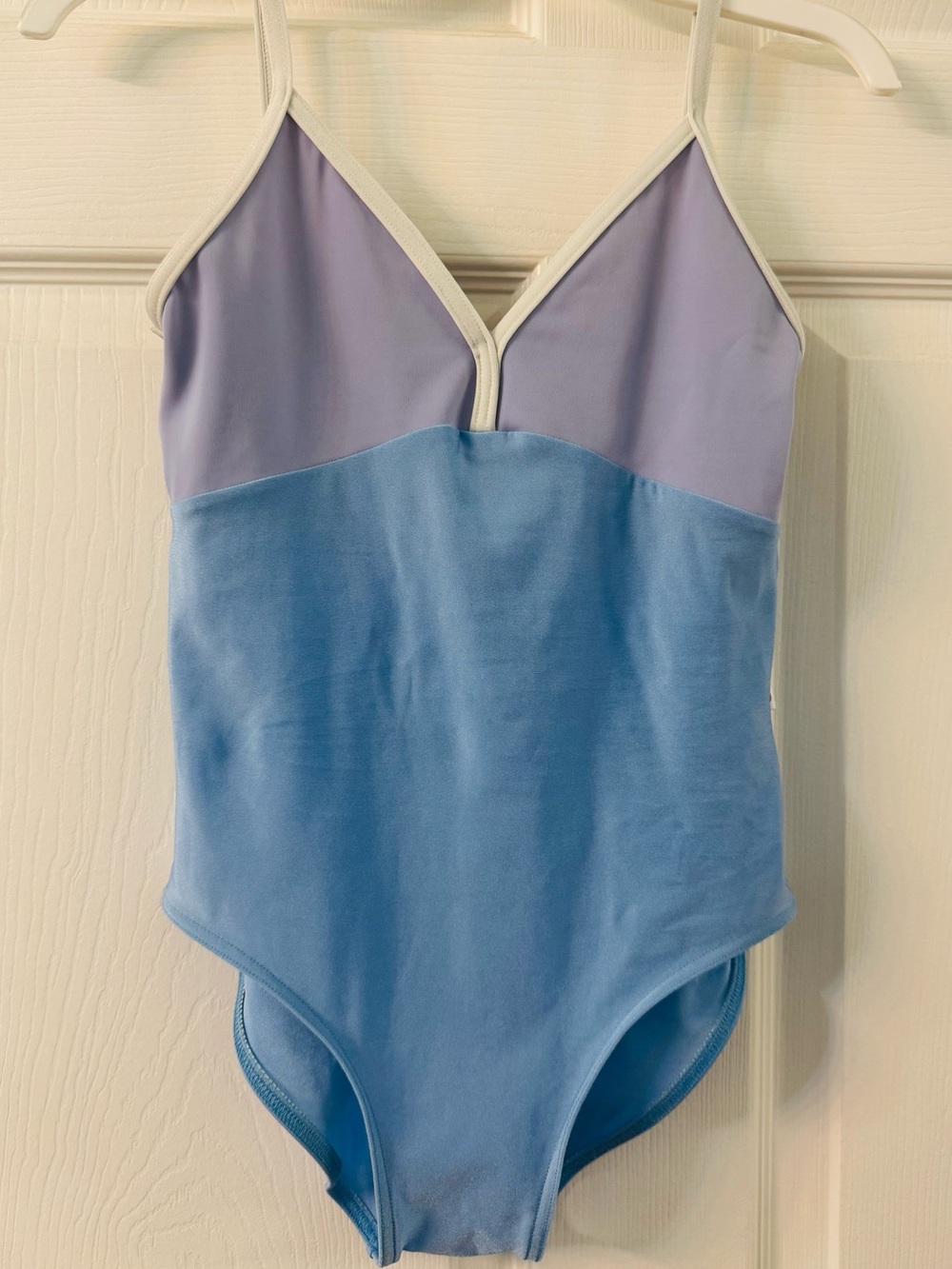 Yumiko Two-Tone Light Blue & Lavender Leotard. Size M, burst lining.